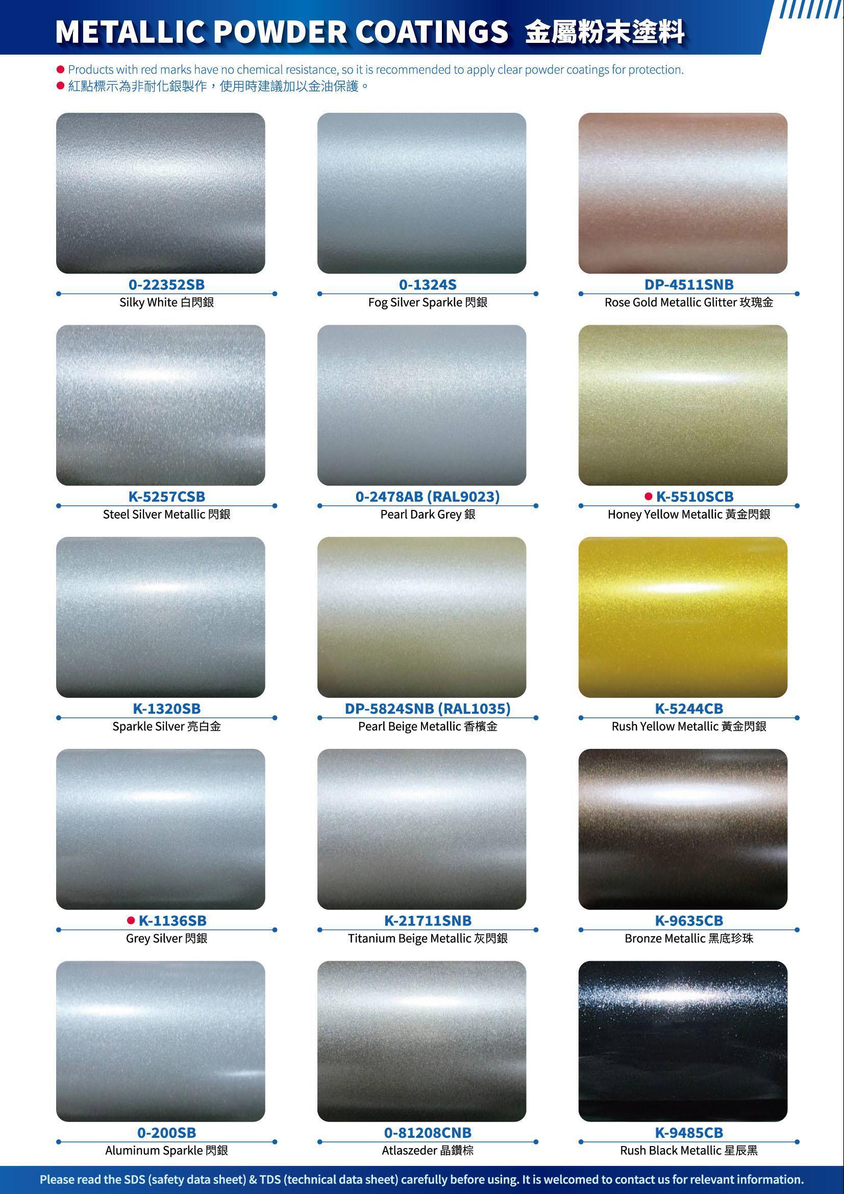 Metallic powder coating color chart