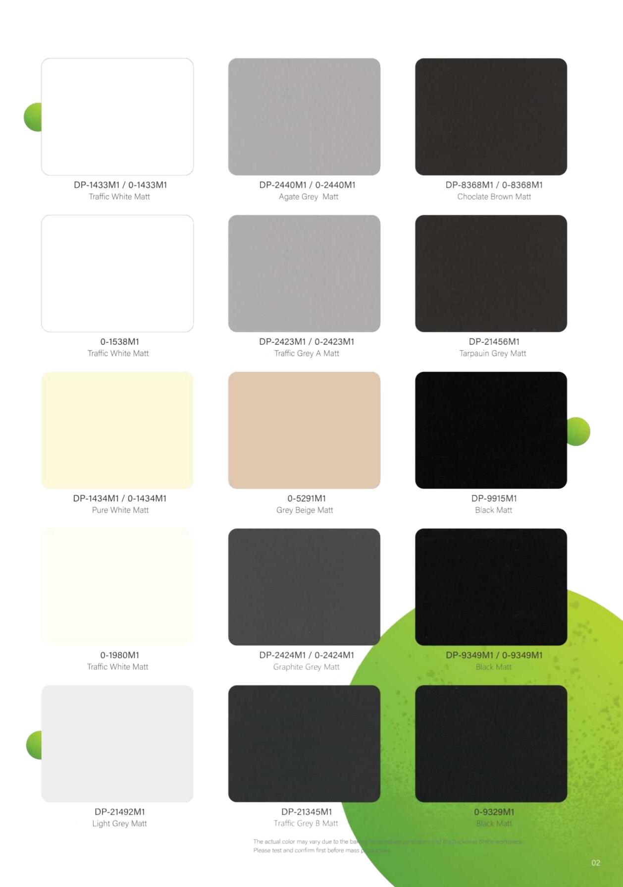 Exterior powder coating color chart